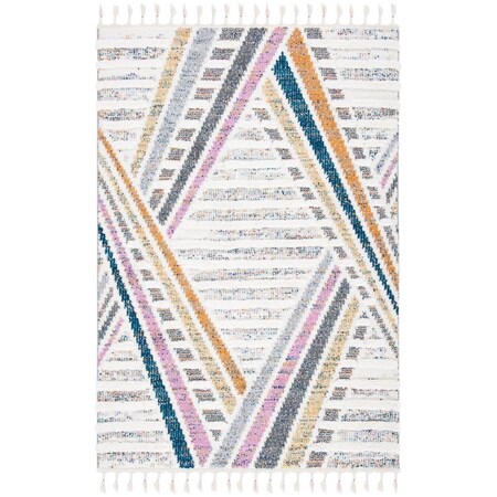 Flowers First 5 ft.-3 in. x 7 ft.-6 in. Rectangle Moroccan Fringe Shag Contemporary Rug; Ivory & Grey FL1868045